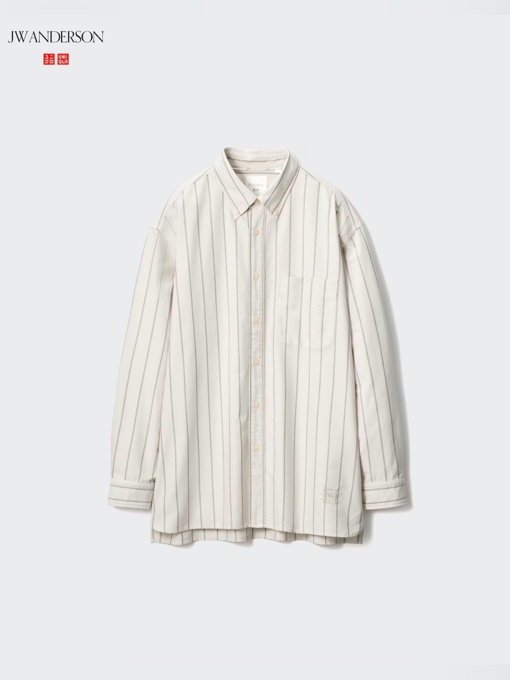 JW ANDERSON x Uniqlo Oversized Beige Oxford Striped Button-Up Shirt Men’s Sz M